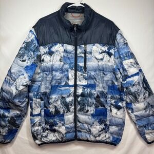 Hawke & Co. Sport Puffer Jacket Blue Mountain Print Lightweight Coat Sz Large‎